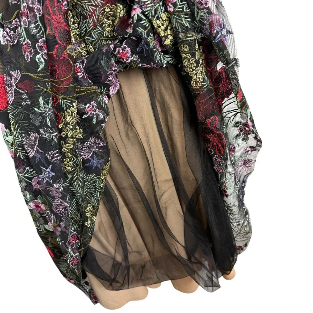 Dress the Population Black Floral Midi Dress with Red and Pink Embroidery - Picture 5 of 16